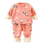 Bold N Elegant Winter Warm Fleece Kid's Cartoon Thick Sweatshirt Tshirt and Pyjama Pant Clothing Set for Infant Toddler Boys Girls Kids (18 Months-24 Months, Red)