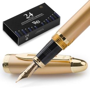 Wordsworth & Black Majesti Fountain Pen-(Gold), Luxury Case, 24K Gold Finish; 18K Gilded Medium Nib- Ink Cartridges, Refillable Ink Converter-Calligraphy Pen-Best Business Gift Set for Men & Women