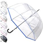 COLLAR AND CUFFS LONDON - Rare Automatic Clear Umbrella - Windproof - Extra Strong - StormDefender Panoramic - Dome - Engineered to Combat Inversion Damage - Fiberglass Ribs - Blue Trim - Men Women