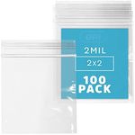 CLEAR PLASTIC RECLOSABLE ZIP BAGS - Bulk GPI Pack Of 100 2" x 2" 2 mil Thick Strong & Durable Poly Baggies With Resealable Zip Top Lock For Travel, Storage, Packaging & Shipping.