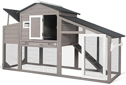 PetsCosset 65" Chicken Coop Wooden Backyard Hen House Indoor Outdoor Two Story Poultry Cage with Run, Chicken Nesting Box, Pull Out Trays and Anti-Slip Asphalt Ramp
