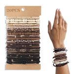 20 PCS Hair Ties, Boho Hair Ties Elastic Hair Bands for Women Girls, Nuetral Color Bracelets Hair Bands for Thick or Thin Hair, 5 Styles Boho Ties for Ponytail Holders, Hair Ties No Damage