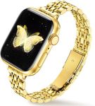 Ocaer Compatible with Apple Watch Strap 42mm 41mm 40mm 38mm, Slim Stainless Steel Metal Band for Apple Watch Series 10 9 8 7 6 5 4 3 2 1 SE, Elegant Apple Watch Bracelet for Women (Gold)