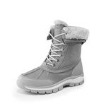 DREAM PAIRS Snow Boots for Women Waterproof Mid Calf Lace Up Duck Boots Warm Faux Fur Winter Boots for Outdoor,Size 10,Light Grey,SDSB2401W