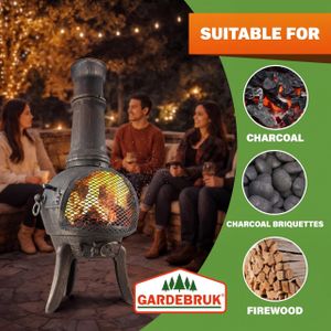 GARDEBRUK Cast Iron Patio Heater – Fire Guard, Poker & Cover, 112cm, Black