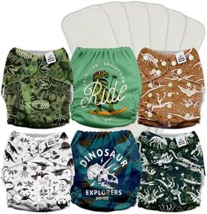 Mama Koala 3.0 Pocket Cloth Diapers for Babies with AWJ Lining, 6 Pack with 6 5-Layer Natural Cloth Diaper Inserts - Reusable and Washable Pocket Diapers(A-It's Dinosaurs)