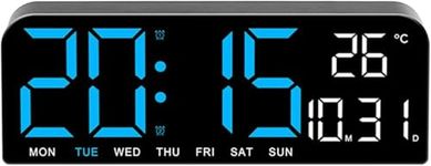 Tetpino Digital Wall Clock with Large Display, LED Digital Clock with Auto Dimmer, 12/24H Format, DST, Date, Week, and Temperature Display, Electric Wall Clock for Home, Office, and School (Blue)