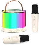 ORIA Mini Karaoke Machine, Bluetooth Karaoke Speaker with 2 Wireless Microphones, Wireless Karaoke Singing Machine with 5 Voice Changer, LED Colorful Lights, for Adults Kids Home Party