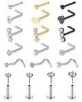 MODRSA Nose Studs Nose Rings Studs 20g Nose Stud 20 Gauge Corkscrew Nose Rings Stainless Steel Nose Stud L Shape Small Tiny Nose Studs for Women Nose Bone Nose Pin Threadless Nose Stud