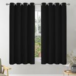 VEHEDE Blackout Curtains for Small Window 54 Inch Drop, Soft Thermal Insulated Short Curtains for Living Room, Eyelet Bedroom Curtains, W46 x L54 Inch, Black, 2 Panels