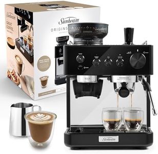 Sunbeam Origins Classic Espresso Machine | Coffee Machine w/built-in Conical Burr Grinder & Anti-static Technology for Less Mess Grinding, 58mm Large Group Head, One-Button Cleaning, Black EMM5500BK