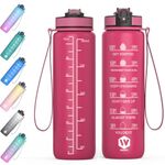 1 Litre Motivational Fitness Sport Water Bottles with Straw & Time Maker, Leak-proof, BPA-free Plastic Drink Bottle 1l Design for Girls, Boy Running,cycling (Pink, 32 OZ)