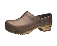 Sanita Julie Mule Clog | Original Handmade Wooden Leather Clog for Women, Size: 6.5 UK, Antique Brown