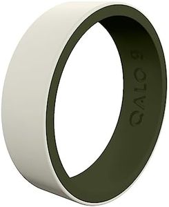 QALO Women's Rubber Silicone Ring, Blank Strata Rubber Wedding Band, Breathable, Durable Engagement Silicone Ring, 6mm Wide 1.85mm Thick, Sand & Olive, Size 7