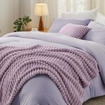 Bedsure King Size Comforter Set 5 Pieces - Bed in a Bag with Throw Blanket and Decorative Pillow, Lightweight Comforter King Size, All Season Boho Bedding Sets, Lavender Purple