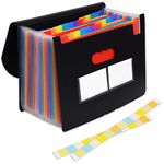 Expanding File Folder 24 Pockets,KXF Portable Expandable Document Holder with Lid Office A4 Desk Storage Expander Filing Folders Accordion File Organizer Rainbow Color Stand