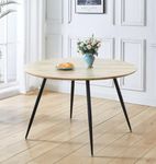 Hallowood Oak Furniture Cullompton Large Round Dining Table, Wooden Dining Table with Oak Effect Table Top & Black Metal Legs, Round Table, 4-6 Seaters Dining Table (120cm)