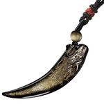 mookaitedecor Golden Obsidian Crystal Wolf Tooth Pendant Necklace Lucky Charm for Men Women, Wolf Norse Viking Necklace, Healing Crystal Jewellery Gift Quartz Reiki Amulet Necklace for Protection