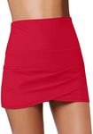 luvamia Women High Waisted Bikini Tankini Swimsuit Bottoms Tulip Hem Shirred Swim Skirt with Brief True Red Size Large (Fits US 12-14)