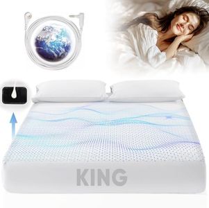 Grounding Sheets King Size, 95% Organic Cotton + 5% Pure Silver Fiber, Grounded Sheet Earth Connected Bedding (King - 77"x 80"x 13" White) Fitted Earth Sheets with Grounding Cord White