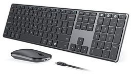 seenda Rechargeable Wireless Bluetooth Keyboard and Mouse Set, Multi - Device Ultra Slim Wireless Mouse and Keyboard, Compatible for Windows, Mac OS, iPad, Tablet, QWERTY UK Layout, Black and Grey