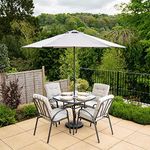 Hectare 4 Seater Garden Furniture Outdoor Table and Chair Set with Parasol Hadleigh Patio Table/Chair/Parasol Dining Furniture (Stripe Grey)