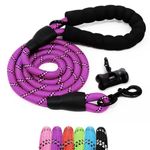 Furdreams 1.5m (5ft) Slip-On Dog Lead - One-Size-Fits-All Leash with Soft Padded Handle & Highly Reflective Threads - Durable & Weather Resistant Climbers Rope for Dogs - Waste bag dispenser included