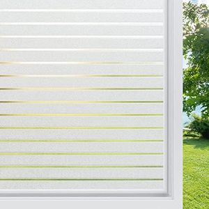 rabbitgoo Window Film Static Cling Decorative Privacy Film Non Adhesive Window Sticker UV Protection Window Covering Light Blocking Film, Removable & Reusable, Stripe Patterns, 44.5 X 200 cm