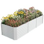 BTDVR 9FT(L)×3FT(W)×2FT(H) Galvanized Metal Raised Garden Bed Outdoor for Vegetable, Clearance Raised Garden Beds for Flower, Garden Planter Box for Herb, Succulent, Fruit - White