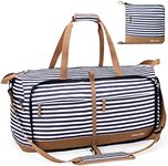 Lekesky Travel Duffle Bag Women Weekender Bags with Shoe Compartment Foldable Overnight Bag Water Resistant Weekend Bag for Women Men, Striped, 60L