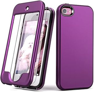 Yamink for iPod Touch 7 Case with Screen Protector,for iPod Touch 6 Case,for iPod Touch 5 Case, Lightweight Full Body Heavy Duty Protection Soft TPU Hard PC Bumper Protective Sturdy Cover,Dark Purple