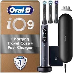 Oral B Electric Toothbrushes For Adults, Oral-B iO9, Gifts For Women / Men, App Connected Handle, 3 Toothbrush Heads, Charging Travel Case & Toothbrush Head Holder, 7 Modes, 2 Pin UK Plug, Black