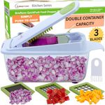 Brieftons QuickPush Food Chopper (BR-QP-02): 200% More Container Capacity, 30% Heavier Duty, Kitchen Vegetable Fruit Dicer, Onion Tomato Potato Fries Cutter, with 3 Dicing Blades & Lid