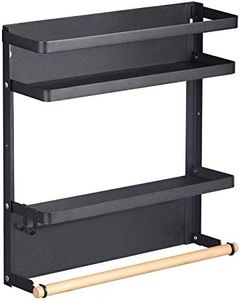 Thipoten Magnetic Spice Rack, 2-in-1 Foldable Strong Magnetic Shelf with Paper Towel Holder, Perfect Space Saver for Small Kitchen/Apartment, Easy to Install on The Side of Refrigerator(2 Tier, Black)