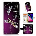 AJOURTEK for iPhone 8 Plus, iPhone 7 Plus, iPhone 6 Plus, Art Designed Flip Wallet Style Cover Case Fancy Flower Full Body Protection AD003 (#24887 Dragonfly)