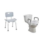 Drive Medical Designer Series Deluxe Bath Bench with Back, Grey | Drive Medical Elevated Raised Toilet Seat with Removable Padded Arms