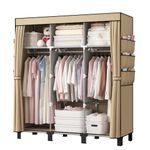 dongliangqinying Portable Fabric Wardrobe, 130x45x170cm Foldable Closet with 3 Hanging Areas and 18 Side Pockets, Non-Woven Clothes Storage Cupboard for Bedroom, Dorm & Living Room,Beige