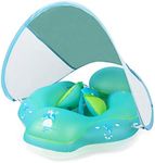 Relaxing Baby Swimming Float Ring with Removable Sun Protection Canopy, Anti-Slip Crotch, Add Tail Chamber Never Flip Over Baby Floats for Pool Accessory Air Pump and 2 Pool Toys for Toddler 3 M-6 Yrs