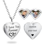 PHOCKSIN I Love You Forever Personalised Heart Photo Locket Necklace Love Heart Locket Necklace That Holds Pictures Silver Lockets Necklaces for Birthday Gifts