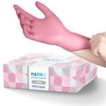 Hand-E Touch Pink Nitrile Disposable Gloves Medium, 100 Count - Esthetician, Nail Tech, Microblading, Hair Dye & Stylist, Salon, Cleaning Gloves - Latex Free Gloves