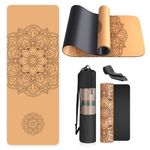 Cork Yoga Mat Non Slip Unique Design Natural Cork Tpe Material Fitness Exercise Mat with Carry Bag and Strap For Home, Pilates,Aerobic,Gym & Workout 72 X 24