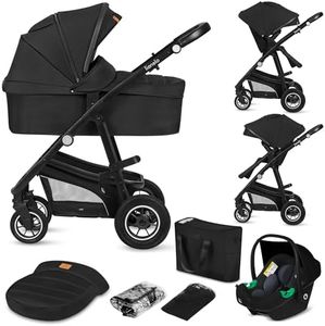 LIONELO BIANKA Kinderwagen 3 in 1 bis 22 kg Babywanne Autositz, Zusammenlegbar, Reise-System, Einstellung der Rückenlehne, Räder 360 Stoßdämpfer, Verdeck XXL