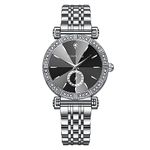 CRRJU Classic Fashion Women's Rhinestone Diamond Wrist Watches Stainless Steel Japanese Quartz Movement Analog Dress Watches for Women, silver black, CRRJU