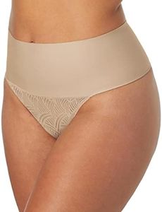 Maidenform Damen Tame Your Tummy Lace Panties, Firm Control Shapewear Thong, Cool Comfort Tangahschen, Beige Swing Spitze, Medium