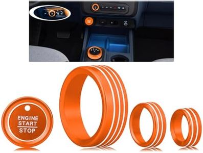 HDUFC for Ford Maverick 2025-up Aluminum Alloy Interior Accessories, Shift knob, Engine Start Stop Cover/Ring, Headlight Control Cover, Volume Control knob Cover, 5-Piece Set (Orange)