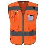 TCCFCCT Mesh Safety Vest for Men Women 9 Pockets High Visibility Vest with Reinforced Sewing, Reflective Work Vest for Surveyor, Durable & Breathable, Meets ANSI/ISEA, (CA-Orange Large)