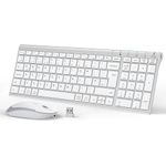 iClever GK03 Wireless Keyboard and Mouse Combo - 2.4G Portable Wireless Keyboard Mouse, Rechargeable Battery Ergonomic Design Full Size Slim Thin Stable Connection Adjustable DPI, Silver and White