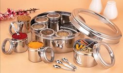 Aquasleri Spice Box For Kitchen with Individual See-Through Lids 12 In 1 | Masala Box | Spice Box Organizer for Kitchen | Masala Container and Dani | Elegant Storage Solution 2500ml, Silver