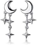 SLUYNZ 925 Sterling Silver Moon Studs Earrings for Women Tiny Studs Earrings Star Earrings Studs Small Earrings, Sterling Silver, No Gemstone