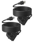DEWENWILS 25FT Outdoor Extension Cord, 16/3 SJTW Tri-Tap Power Cable, Weatherproof, Heavy Duty Extension Cord for Holiday Decoration and Landscaping Lights, ETL Listed, Black, 2 Pack